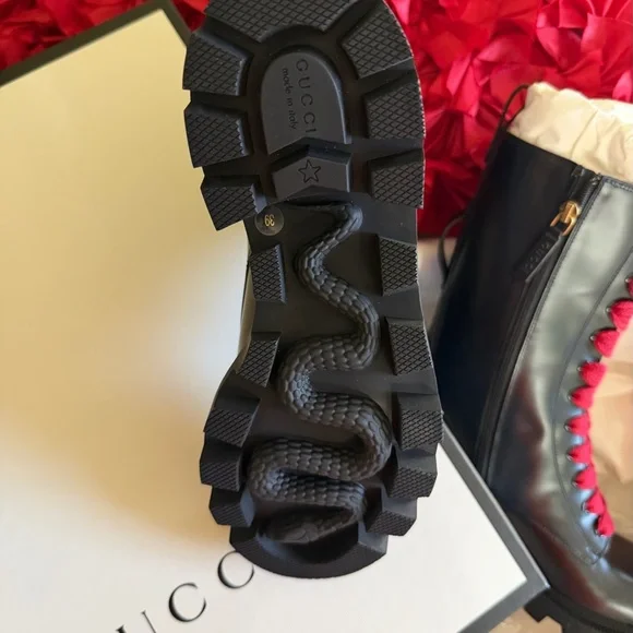 Gucci Women's Magnum Calf Web Black Boots with Red Laces. - Picture 9 of 10